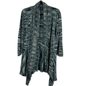 Tabi Chevron Linen Blend Longline Open Front Cardigan Large Heathered Blue